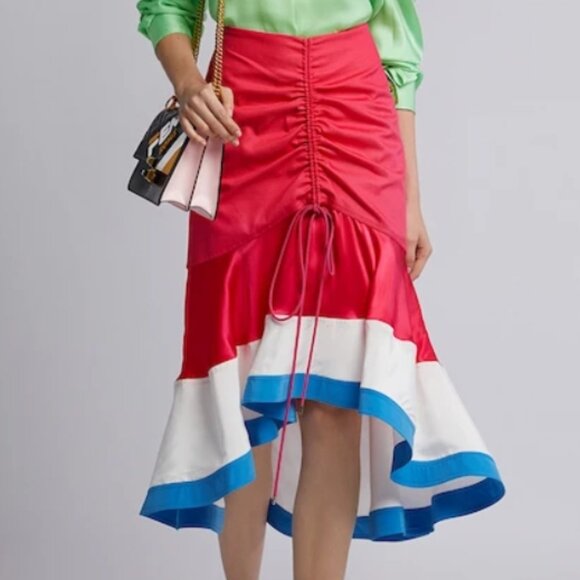 NWT Prabal Gurung Binod Colorblock Striped Fuchsia Hi-Lo Midi Skirt M $1,795 - Picture 10 of 14
